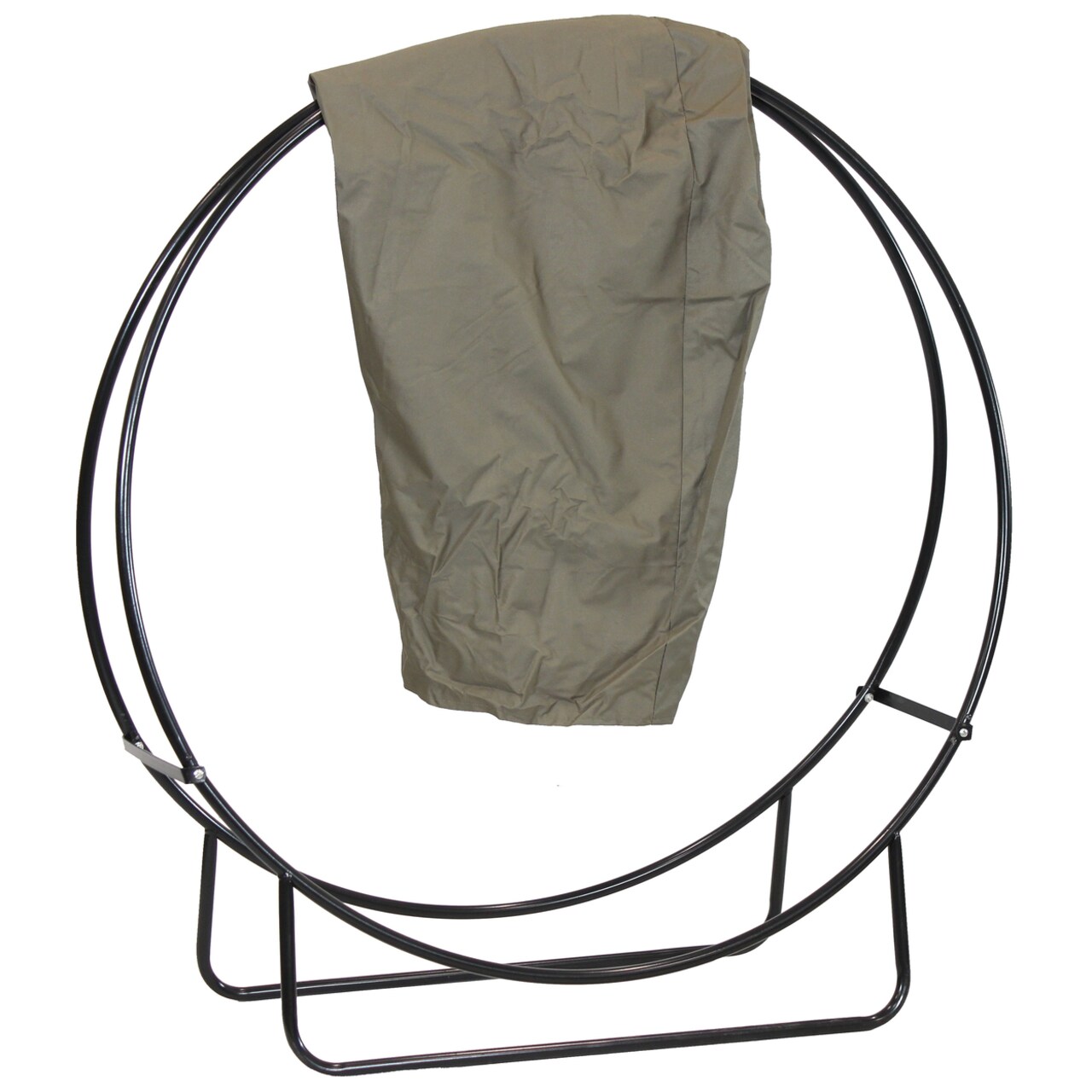 Sunnydaze 48 in Powder-Coated Steel Firewood Log Hoop Rack with Khaki Cover